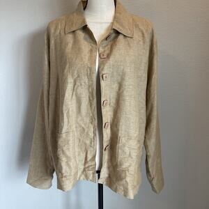 Chelsea Studio Vintage Linen Rayon Blend Tan Lined Blazer Jacket Size 14
